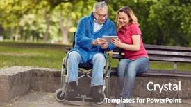  Presentation with daughter - Presentation featuring happy wheelchair man with daughter background and a gray colored foreground