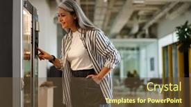  Presentation with vending machine - Theme enhanced with happy-white-haired-mature-woman background and a tawny brown colored foreground