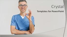  Presentation with medical sign - Theme having happy-white-haired-medical-doctor background and a light gray colored foreground