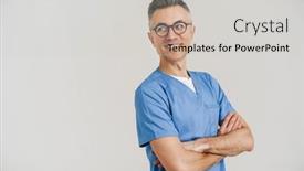  Presentation with medical smiling doctor - Colorful PPT theme enhanced with happy-white-haired-medical-doctor backdrop and a light gray colored foreground