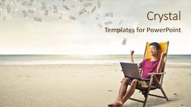  Presentation with money - Colorful PPT layouts enhanced with happy win - making money at the beach backdrop and a sky blue colored foreground