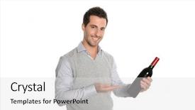  Presentation with bottle - Cool new presentation theme with happy winegrower showing wine bottle to camera backdrop and a light gray colored foreground