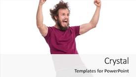  Presentation with award lucky winner - Colorful PPT layouts enhanced with happy winner crazy bearded man backdrop and a white colored foreground