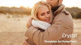  Presentation with wind energy close up portrait - Slide deck with happy winter - close up portrait background and a coral colored foreground