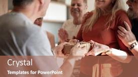  Presentation with congratulations - Presentation design with happy-woman-accepting-congratulations background and a coral colored foreground