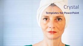  Presentation with aging skin - Presentation design with happy-woman-after-beauty-treatment background and a sky blue colored foreground