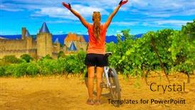  Presentation with france - Audience pleasing PPT theme consisting of happy-woman-and-bike-enjoying backdrop and a gold colored foreground