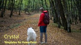  Presentation with dog - PPT theme featuring happy-woman-and-white-dog and a  colored foreground