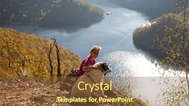  Presentation with dog - Slides featuring happy-woman-and-white-dog background and a  colored foreground