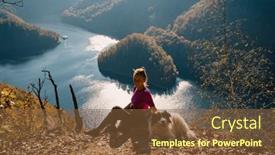  Presentation with dog - Presentation with happy-woman-and-white-dog and a tawny brown colored foreground
