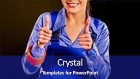  Presentation with builder - Slide set having listbuild - happy woman builder showing thumb background and a navy blue colored foreground