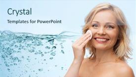  Presentation with cotton - Cool new presentation theme with happy woman cleaning face with cotton pad backdrop and a sky blue colored foreground