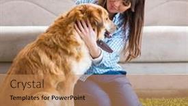  Presentation with golden woman - Cool new theme with happy-woman-dog-owner backdrop and a coral colored foreground