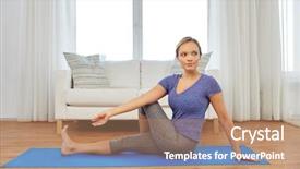  Presentation with health and fitness - Beautiful presentation design featuring happy woman doing half lord backdrop and a coral colored foreground