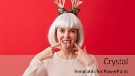  Presentation with happy image - PPT layouts having happy woman dressed in carnival background and a coral colored foreground