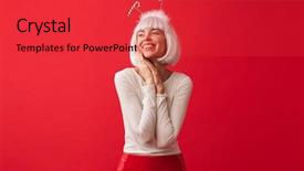  Presentation with purple festive christmas red - Slide deck having happy woman dressed in carnival background and a red colored foreground