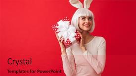  Presentation with happy image - Colorful PPT theme enhanced with happy woman dressed in carnival backdrop and a red colored foreground