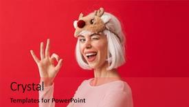  Presentation with happy image - Amazing slide set having happy woman dressed in carnival backdrop and a red colored foreground