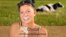 Presentation with cow milk - PPT theme having happy woman drinking fresh milk background and a coral colored foreground