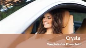  Presentation with self driving car - Cool new theme with happy woman driving her car backdrop and a coral colored foreground