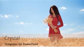  Presentation with summer wheat field blue - Amazing PPT theme having happy woman enjoy the life in the field nature beauty blue sky white clouds and field with golden wheat outdoor lifestyle freedom concept woman walk in summer field backdrop and a coral colored foreground