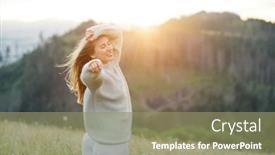  Presentation with green travel - Beautiful presentation featuring happy-woman-enjoying-stay backdrop and a coral colored foreground