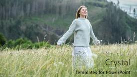  Presentation with green travel - Presentation design consisting of happy-woman-enjoying-sunset-stay background and a mint green colored foreground