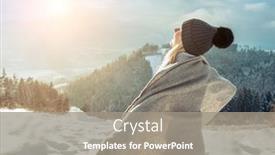  Presentation with snow mountain - Theme enhanced with happy-woman-enjoying-sunset-stay background and a gray colored foreground
