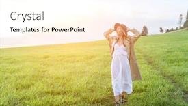  Presentation with green travel - Presentation design featuring happy-woman-enjoying-sunset-stay background and a cream colored foreground