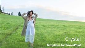  Presentation with green travel - Slides featuring happy-woman-enjoying-sunset-stay background and a seafoam green colored foreground