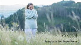  Presentation with green travel - Presentation design consisting of happy-woman-enjoying-sunset-stay background and a light gray colored foreground