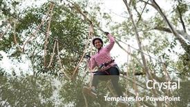  Presentation with adventure - Slide deck consisting of happy woman enjoying zip line background and a  colored foreground