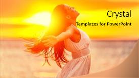  Presentation with happy life - Presentation having happy woman feeling free background and a light gray colored foreground