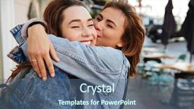  Presentation with helping others two hands woman - Slide deck enhanced with happy woman friends hugging each background and a ocean colored foreground