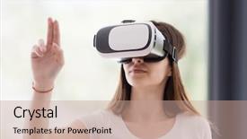 Presentation with virtual reality - Slides featuring happy woman getting experience using background and a  colored foreground