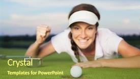  Presentation with golf - Theme featuring happy woman golf player lying background and a tawny brown colored foreground