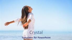  Presentation with summer sun - Slide set featuring happy-woman-happiness-emotion-feeling background and a sky blue colored foreground