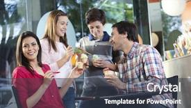  Presentation with ice cream - Amazing PPT layouts having happy woman having ice cream backdrop and a tawny brown colored foreground