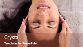  Presentation with wellness - Cool new PPT layouts with happy-woman-having-massage backdrop and a tawny brown colored foreground