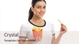  Presentation with bag iv fluid - PPT theme having happy woman holding a bag background and a lemonade colored foreground