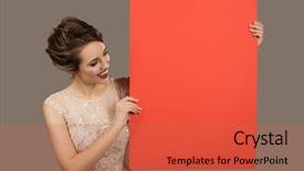  Presentation with red - Slide deck enhanced with happy woman holding big red background and a  colored foreground