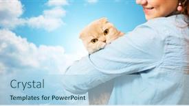  Presentation with fold - Colorful presentation design enhanced with happy-woman-holding-scottish-fold backdrop and a light blue colored foreground