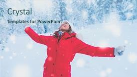  Presentation with snow - PPT theme featuring happy woman in a snow background and a sky blue colored foreground