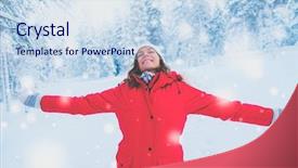  Presentation with camping snow - Theme with happy woman in a snow background and a sky blue colored foreground