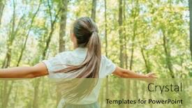  Presentation with clean air - Audience pleasing presentation theme consisting of happy-woman-in-forest backdrop and a yellow colored foreground