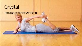  Presentation with exercises - Theme consisting of happy woman in gym doing fitness exercises background and a yellow colored foreground