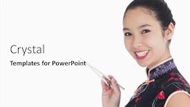  Presentation with kimono - Beautiful presentation theme featuring happy woman in kimono holding chopsticks backdrop and a white colored foreground