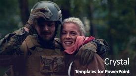  Presentation with hero woman - PPT theme having happy-woman-in-love-hugging background and a tawny brown colored foreground