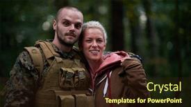  Presentation with hero woman - Presentation theme featuring happy-woman-in-love-hugging background and a wine colored foreground