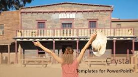  Presentation with western - Presentation with happy-woman-in-the-western background and a coral colored foreground